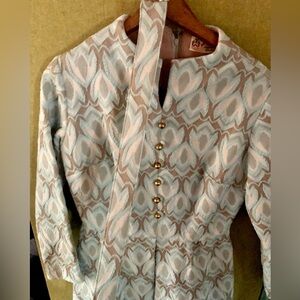 Petticoat, blue & tan Paisley- ish, knee, late 50s Peck & Peck for Fifth Ave NY